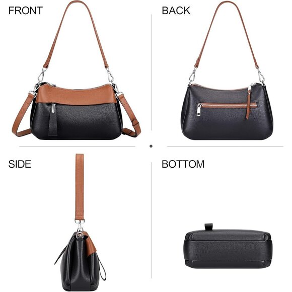 Genuine Leather Black Brown Crossbody Bag Women Small Hobo Shoulder Purse Straps - Picture 3 of 8